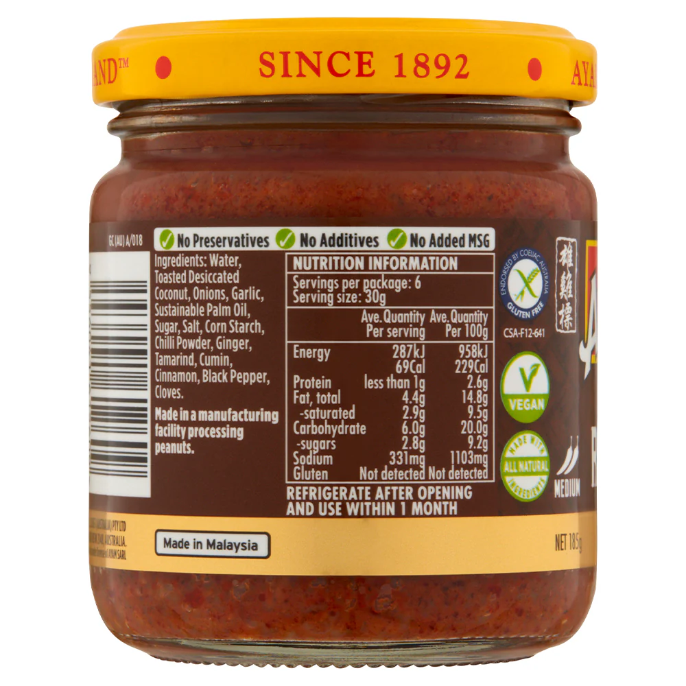 Ayam Malaysian Rendang Curry Paste 185g - Image 2