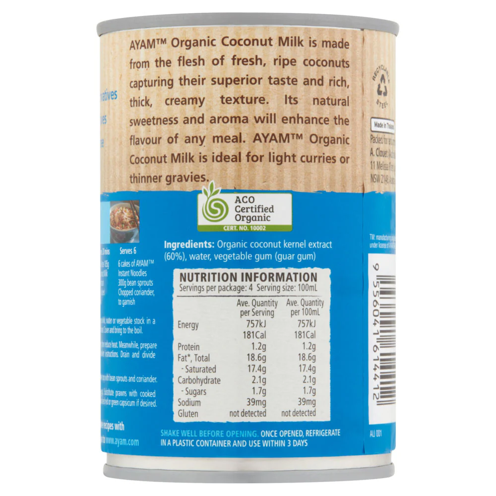 Ayam Organic Coconut Milk 400ml - Image 3