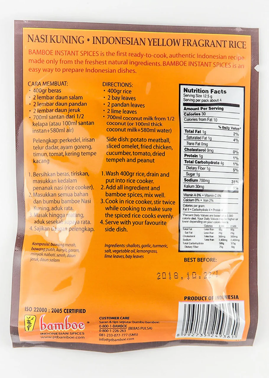 Bamboe Bumbu Nasi Kuning (Yellow Rice Seasoning) 50g - Image 2