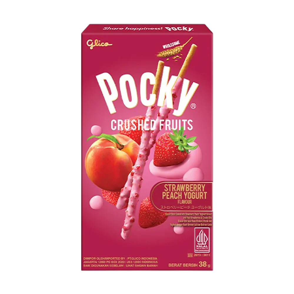 Glico Pocky Crushed Fruits Yogurt Strawberry & Peach Flavour 38g