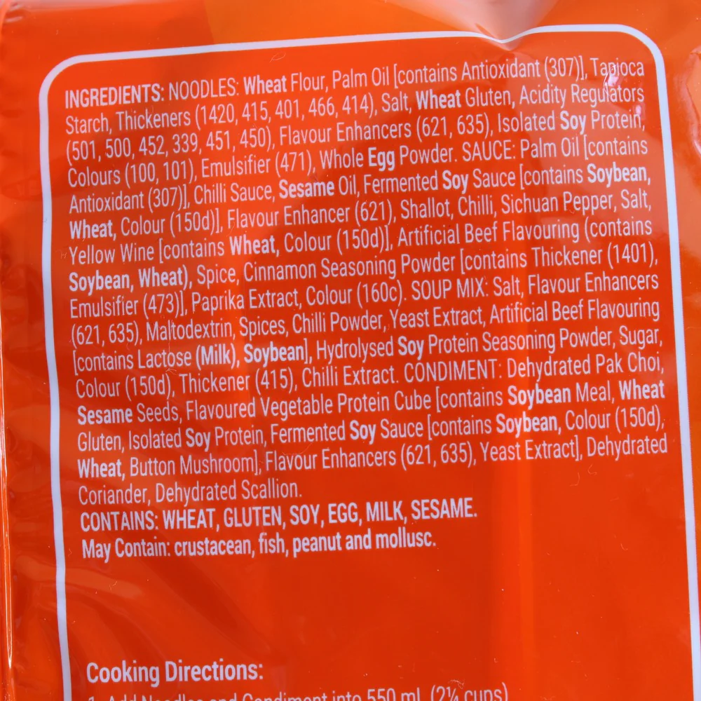 Kang Shi Fu Hot & Spicy Beef Flavour Instant Noodles 5 Packs - Image 4