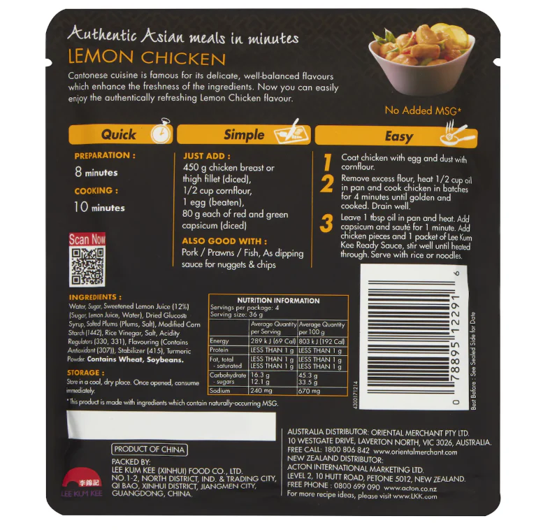 Lee Kum Kee Ready Sauce for Lemon Chicken 145g - Image 2