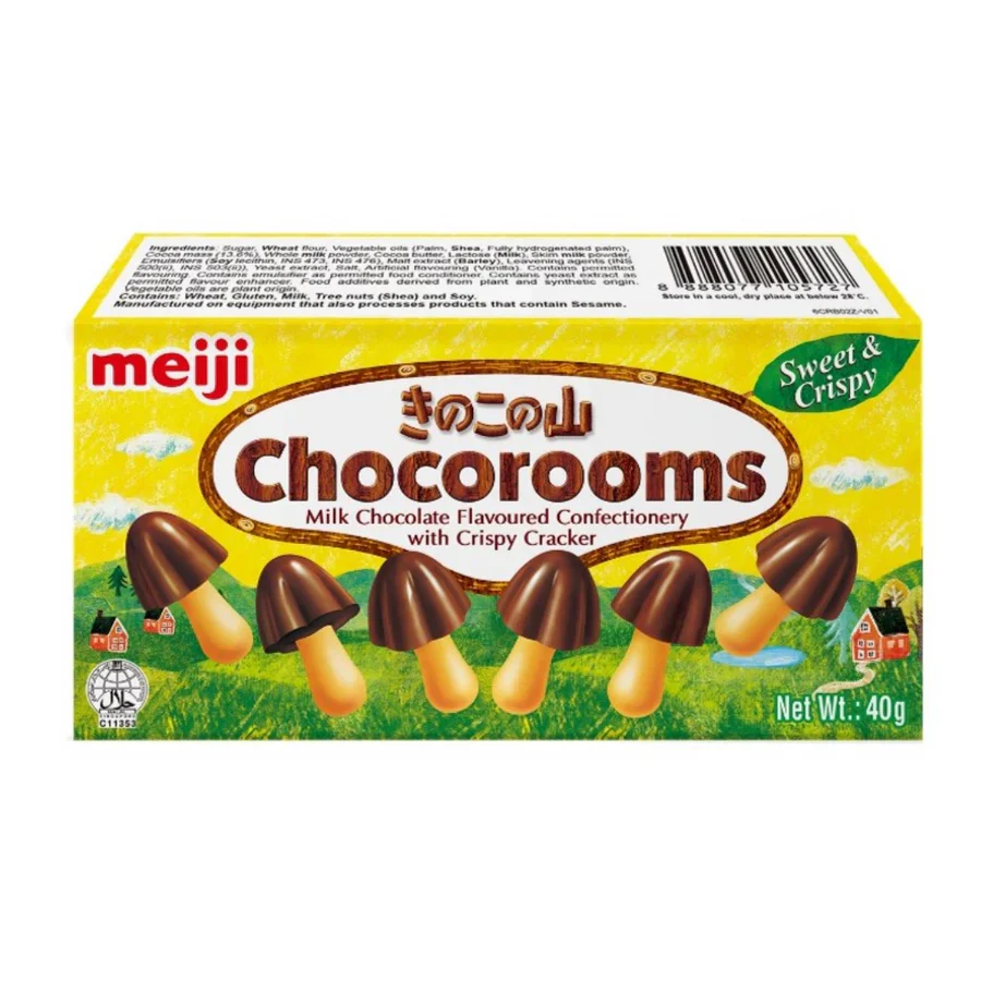 Meiji Chocorooms - Milk Chocolate Flavoured Confectionery with Crispy Cracker 40g