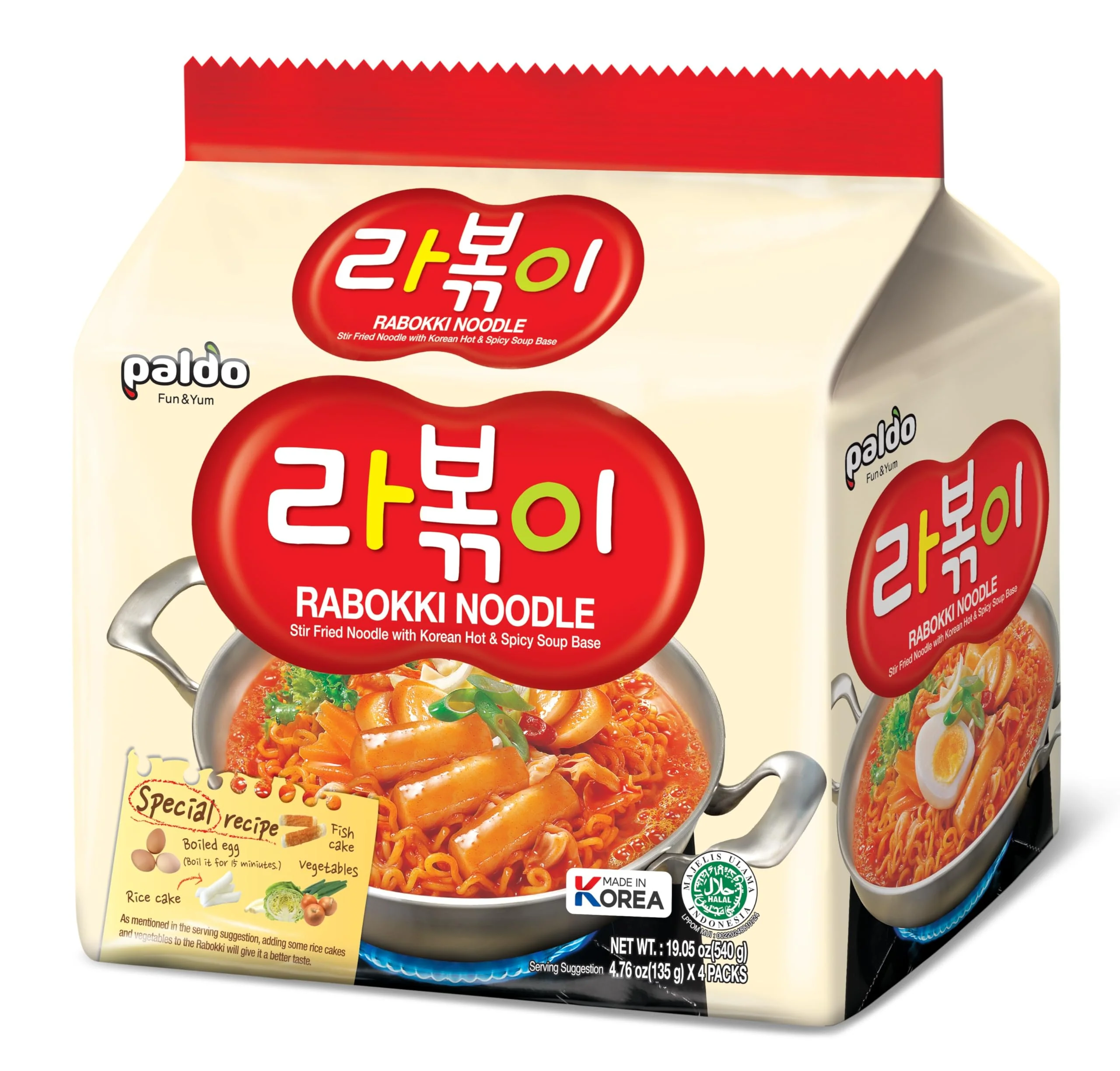 Paldo Rabokki Noodle (Stir Fried Noodle with Korean Hot & Spicy Soup) 4 Packs