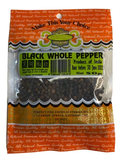 Perfect Fine Foods Black Whole Pepper 50g